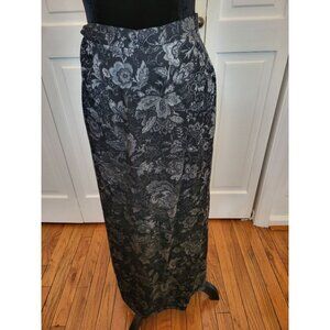 Vintage 90's Black/Gray Floral Maxi Skirt Van Heusen XL Whimsygoth Grunge Goth